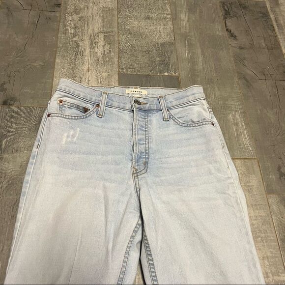 Comune Alamo Kick Flare Distressed Sand Washed cropped Frayed Hi Rise jean 25 - Picture 2 of 6